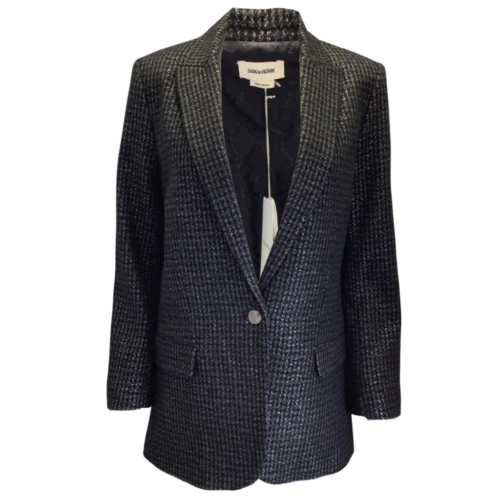 Zadig & Voltaire Black / Charcoal Grey / Silver Metallic Lurex Detail Viva Check